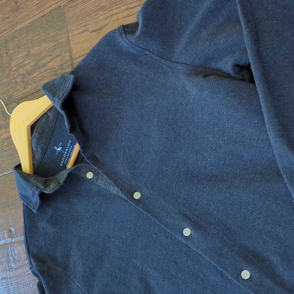 TAILORBYRD COLLECTION I Navy Blue Soft Cotton Flannel Button Down Shirt, M